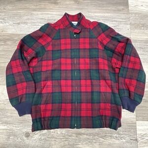 Pendleton Vintage Jacket Green Red Blue Plaid Bomber‎ 100% Wool Women's L Zip